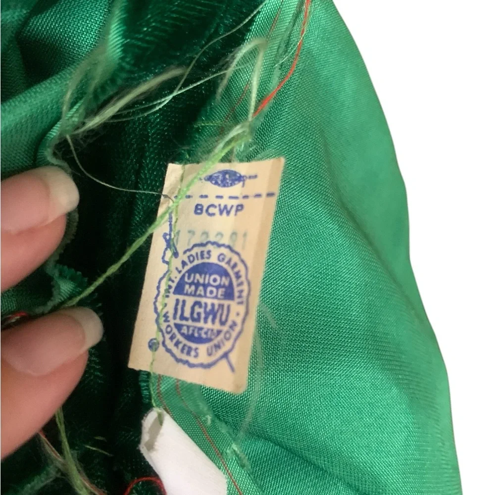Vintage 60’s emerald green velvet mock neck maxi dress with lace detail size M - Picture 9 of 10